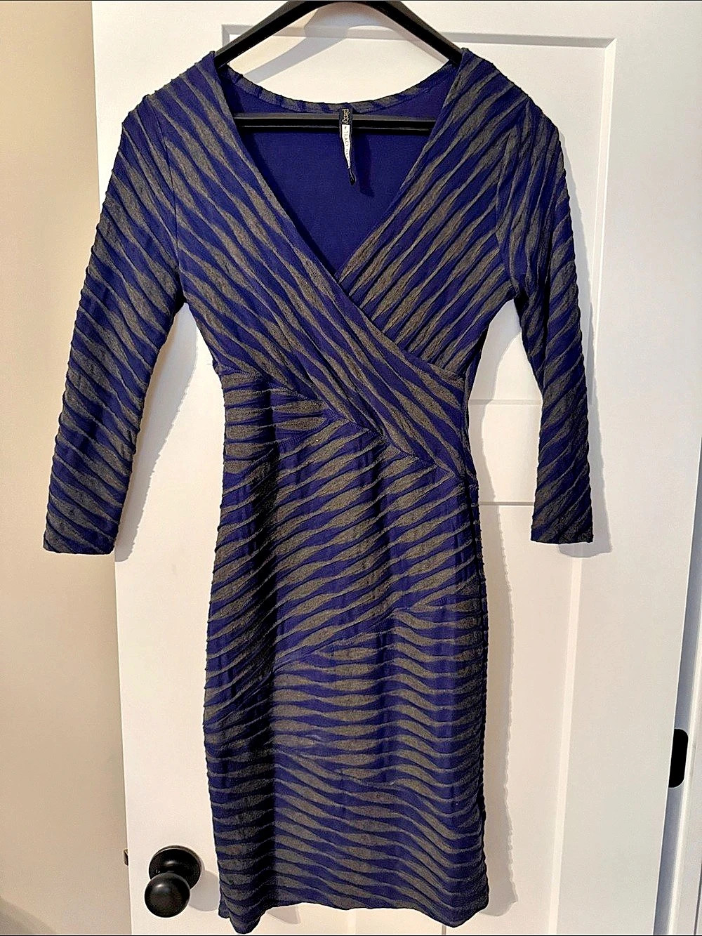 Tracy Reese Blue & Gray Abstract Midi Dress Size Medium